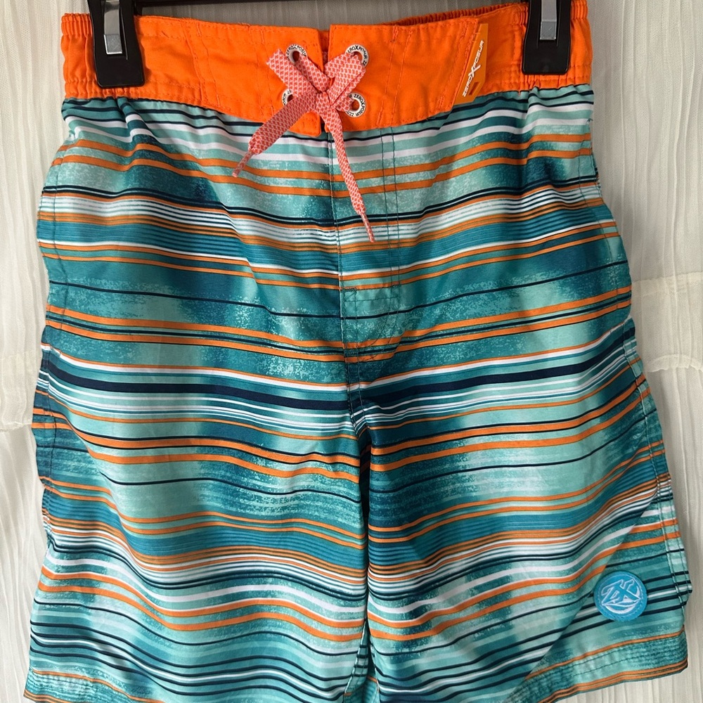 Orange and Teal Striped Kids Swim Shorts